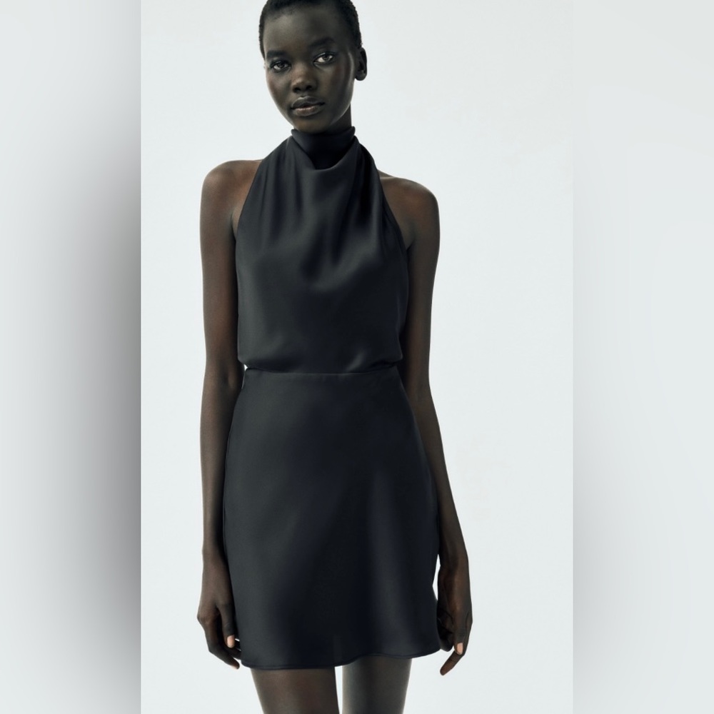 Zara Black Satin Halter Mini Dress - Picture 11 of 16